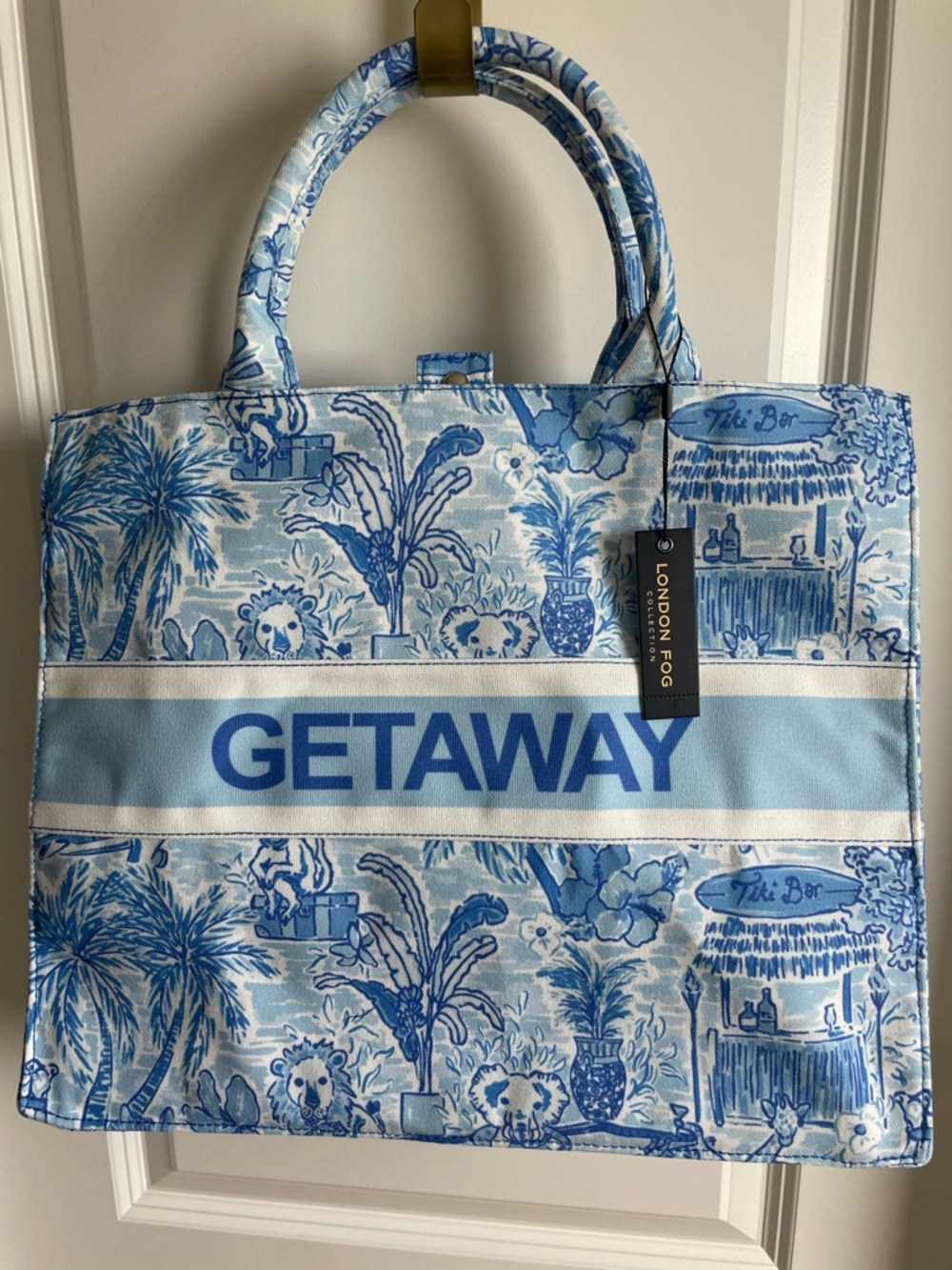 London Fog Blue & White GETAWAY Canvas Tote